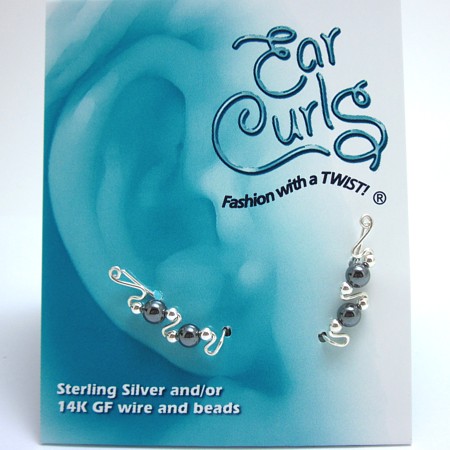 Sterling Silver Ear Curls - Hematite Beads - Click Image to Close